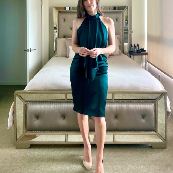 Sally Lapointe Silk Halter Cocktail Dress, Size 2, Deep Teal - Picture 1 of 10